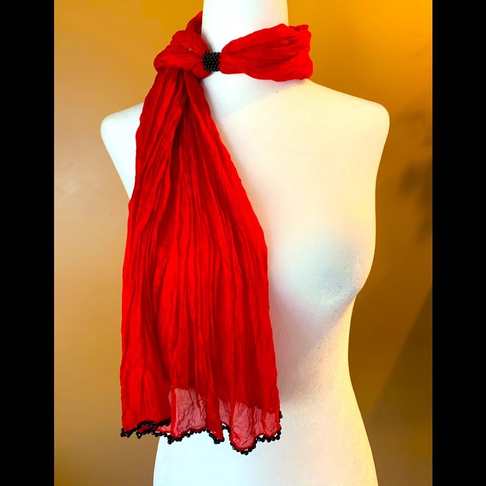 Rajola red luxury designer Italian jewelry scarf black beaded embellishment gold